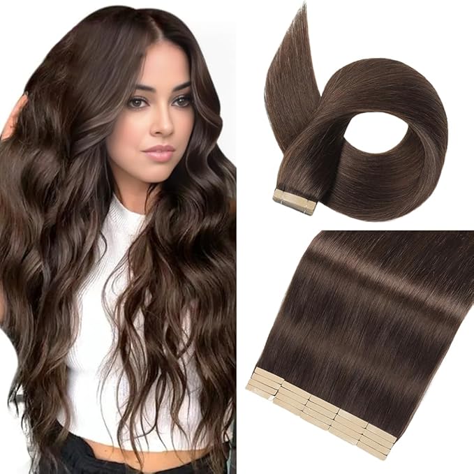 Tape in Hair Extensions Human Hair 12 Inch Human Hair 20Pcs Dark Brown Remy for Women Invisible Tape in Hair Extensions Real Human Hair