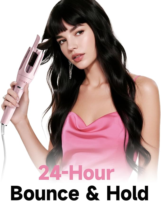 3 in 1 Automatic Curling Iron, Hair Curlers with 3 Curling Barrels (1" - 1.25" - 1.5"), Rotating Curling Iron with 3 Temp, 2-Way Rotation, 10S Fast Heating, Anti-Scald, Dual Voltage, Pink