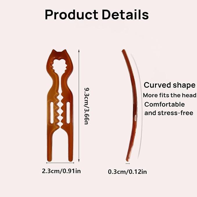 French Hair Pins, an Elegant 3Pc Set Of Women Prestige Hair Pin, Featuring Cat-Shaped Hairpins With a Curved Shape That Conforms to the Head and is Suitable for Thick Hair