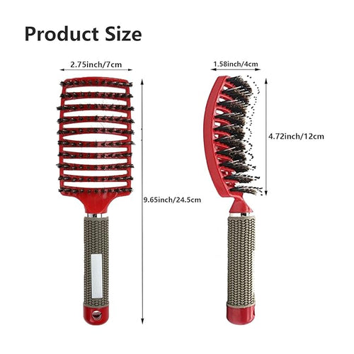 2pack Boar Bristle Hair Brush No Pull Curved Vented Hair Brushes Detangler Brush Fast Blow Drying Hair Brush for Kids Men Women Wet Dry Long Thin Thick Curly Tangled Hair (red+black)