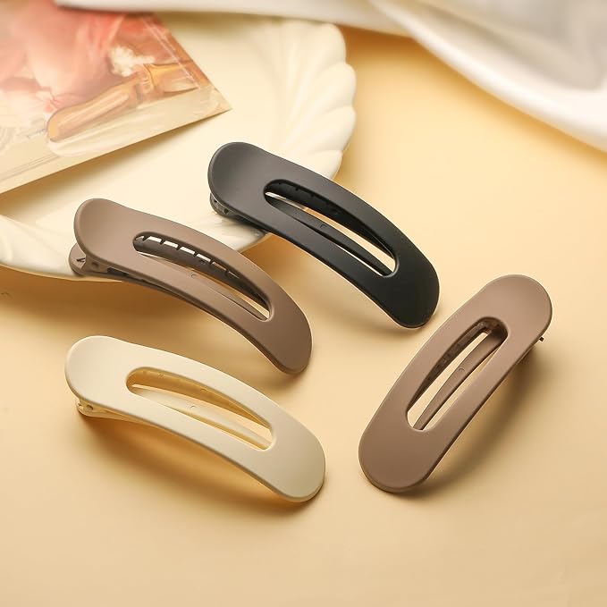 4 PCS Flat Claw Clips, Large Lay Flat Hair Clips for Women Girls, Strong Hold Non-slip Hair Claws for Thick Thin Hair (Matte 3)