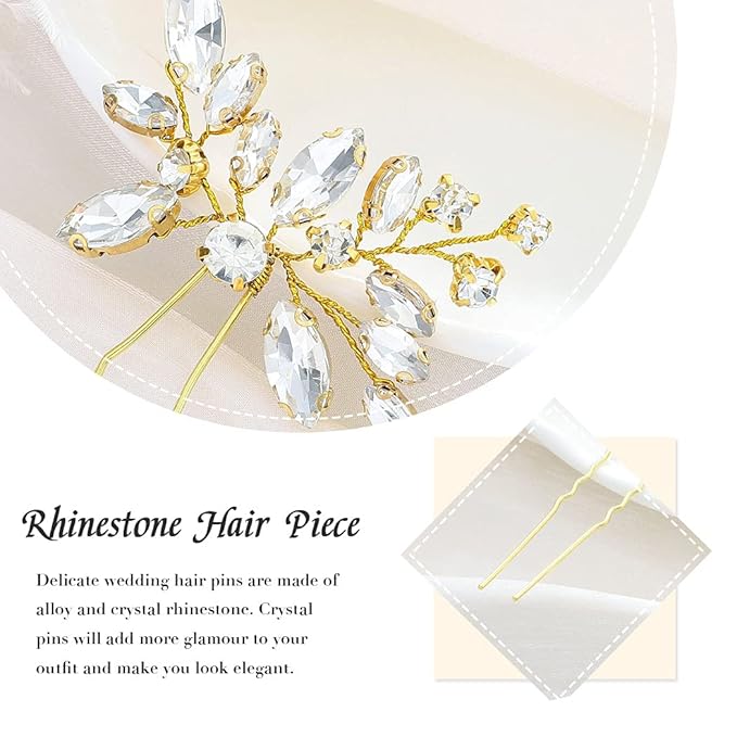 JAKAWIN Rhinestone Wedding Hair Pins Silver Bridal Crystal Hair Jewelry Accessories for Women HP130 (Gold)