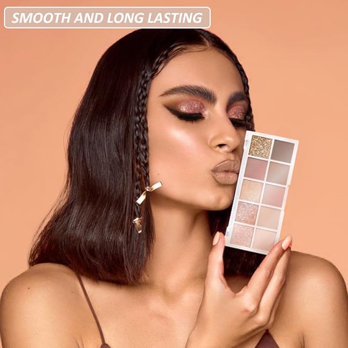 Ten Color Matte Shimmer Eyeshadow Makeup Palette,Orange Smoky Red Dark Golden & Nude Brown Pink Dark Brown 10 Color Series Powder Eye Shadow,Daily Makeup Eyeshadow,Easy to Carry,Vegan&Cruelty-Free 02#