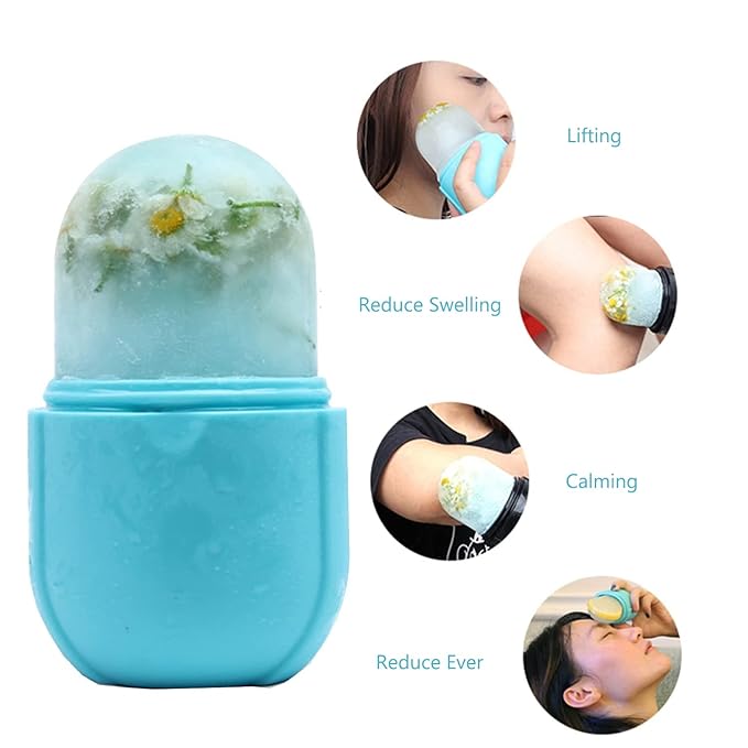 Ice Roller for Face and Eye,Facial Beauty Ice Roller Skin Care Tools, Facial Cube, Gua Sha Face Massage, Silicone Ice Mold for Beauty (Blue)