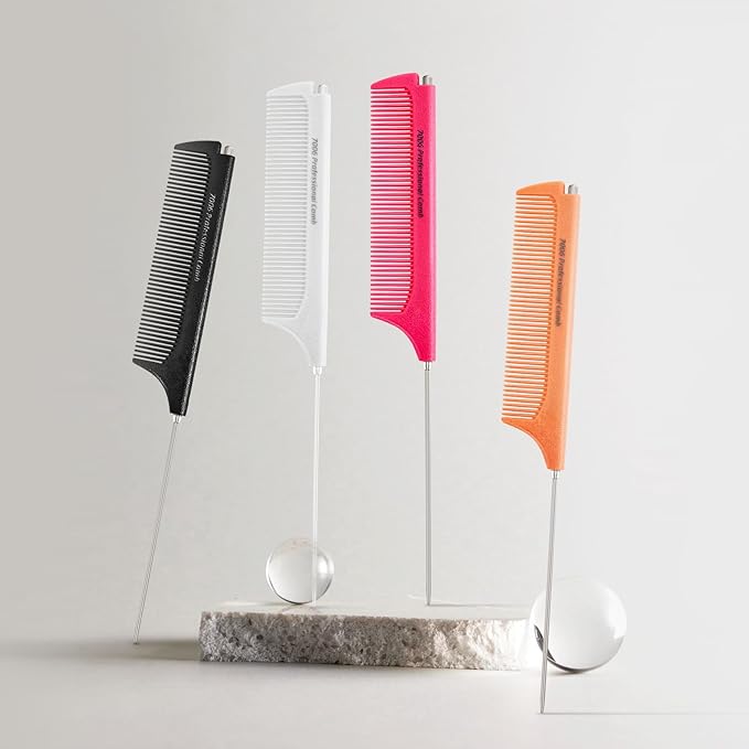 Rat Tail Combs for Parting, Protable Retractable Rat Tail Comb, Parting Combs for Hair Stylist, Fine Tooth Teasing Comb Stainless Steel Pin Tail, Easy to Carry (1 Pack-Pink)