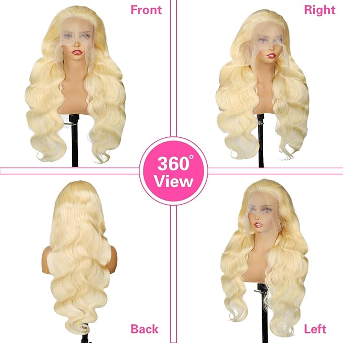 613 13x6 Lace Front Wig Human Hair 200 Density Body Wave Blonde Lace Front Wigs Human Hair 28 Inch Full & Thick 613 HD Lace Frontal Wig Pre Plucked with Baby Hair for Women.