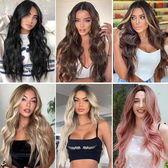 NAYOO Long Ombre Brown Wavy Wig for Women 26 Inch Middle Part Curly Wavy Wig Natural Looking Synthetic Heat Resistant Fiber for Daily Party Use (Ombre Brown)