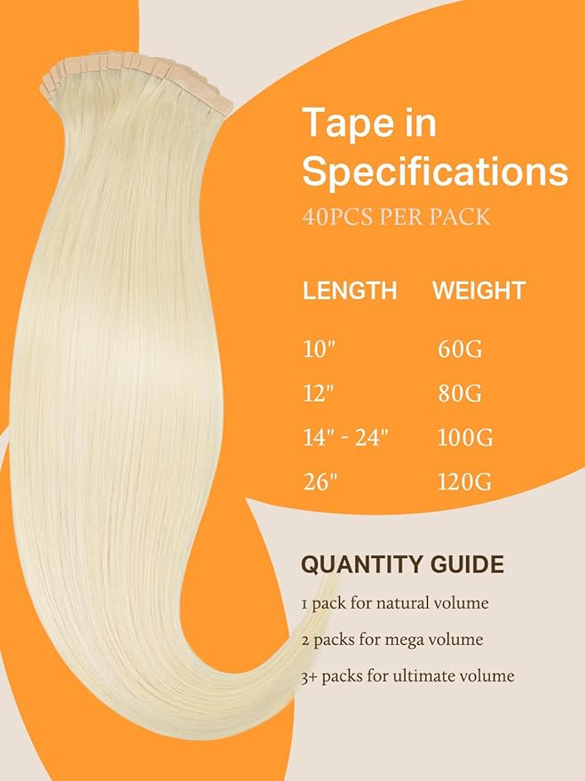 DOORES Tape in Extensions Human Hair, Platinum Blonde 20 Inch 100g 40pcs, Remy Hair Extensions Tape in Skin Weft Natural Hair Extensions Straight Long Hair