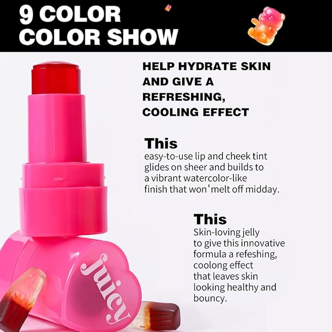 Cooling Water Jelly Tint Stick，Multi-Use Juicy Love Blush, 3-In-1cheek Blush & Eyeshadow & Lip Tinted Long-Lasting Moisture Stick，Bouncy Jelly Texture，Creates A Moist Watercolor Effect (#04, 0.32oz)