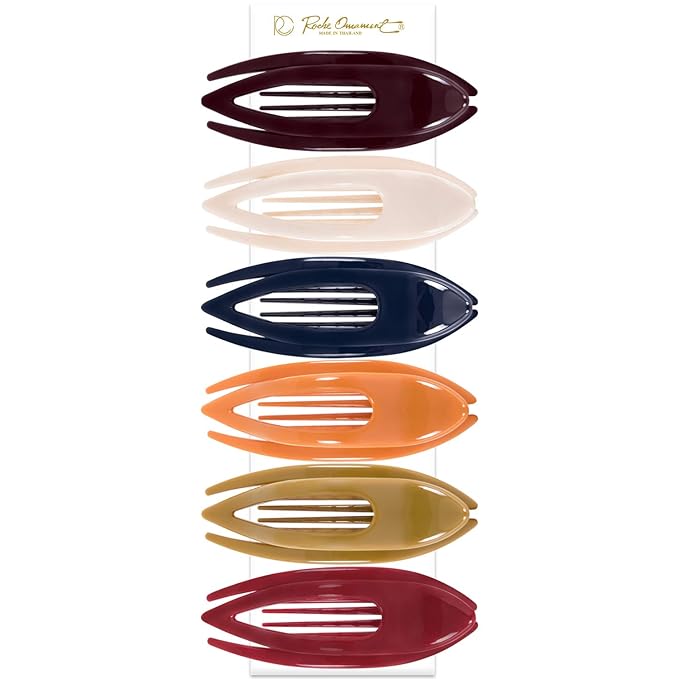 RC ROCHE 6 Pcs Flat Hair Clips Big Claw for Thick Hair French Duckbill Women No Slip Side Slide Curved Alligator Concord Strong Grip Hold Volume Lay Down Clamp, Small Classic Multicolor