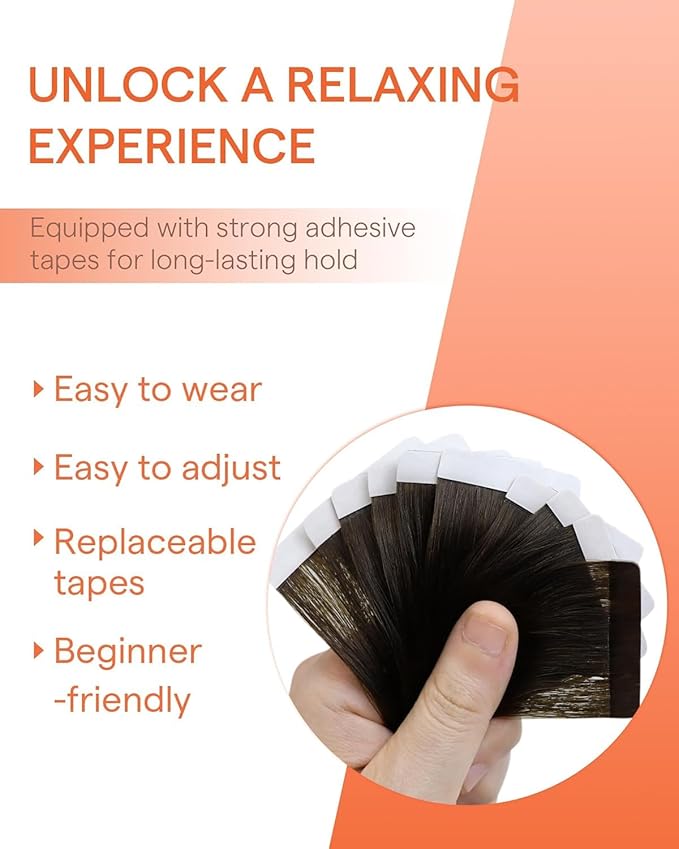 Sunny Hair Tape in Hair Extensions Real Human Hair Invisible Remy Hair Extensions Tape ins for Women Dark Brown 14 inch 25G