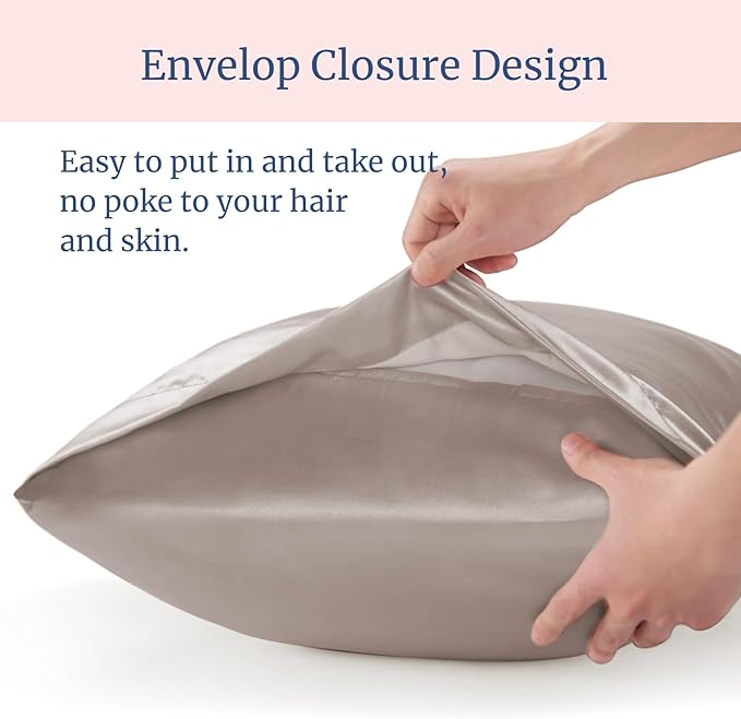 BEDELITE Satin Pillowcase for Hair and Skin, Super Soft and Cooling Similar to Silk Pillow Cases 2 Pack with Envelope Closure, Gift for Women Men(20"x30" Queen Size, Rose Taupe)