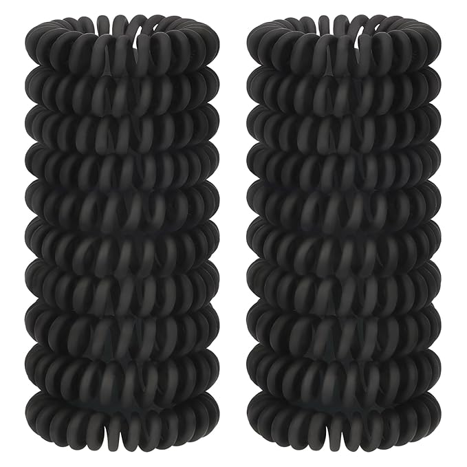 JessLab Spiral Hair Ties, 20 Pcs Traceless Phone Cord Hair Ties No Crease Spiral Bracelet Plastic Coil Ponytail Holders No-Damage Headband Hair Accessory for Girls Women Ladies Gift, Black Matte