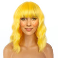 LANICE Yellow Wig Short Bob Wigs with Bangs for Women Loose Wavy Hair Shoulder Length Wigs Synthetic Colorful Wigs for Cosplay Daily PartyUse(Yellow，12inch)