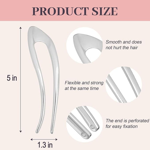 2PCS 5Inch French Hair Pins Large U-Shaped Pins for Women and Girls Fashion Metal Hair Pin French Twist Hair Pins for Buns, Updos,Stylish and Functional(set6-silver)