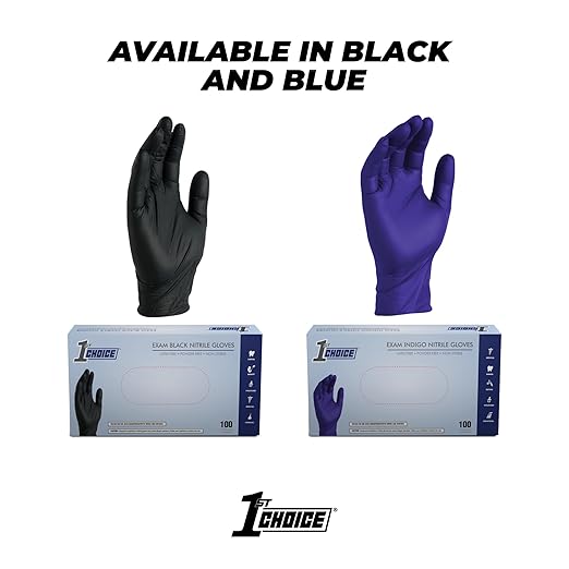 1st Choice Nitrile Disposable Gloves, 3 Mil Indigo Nitrile XL Gloves, Box of 100 Medical Gloves, Disposable, Latex Free