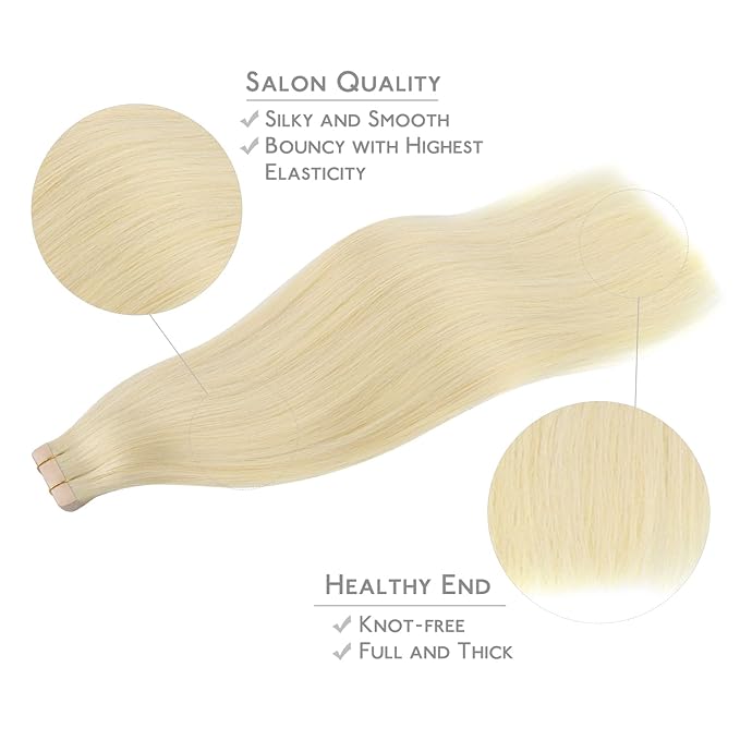 WENNALIFE Tape in Hair Extensions Human Hair, 20pcs 60g 26 inch Bleach Blonde Remy Hair Extensions Straight Human Hair Tape in Extensions Tape Ins Straight Extensiones De Cabello Humano Skin Weft