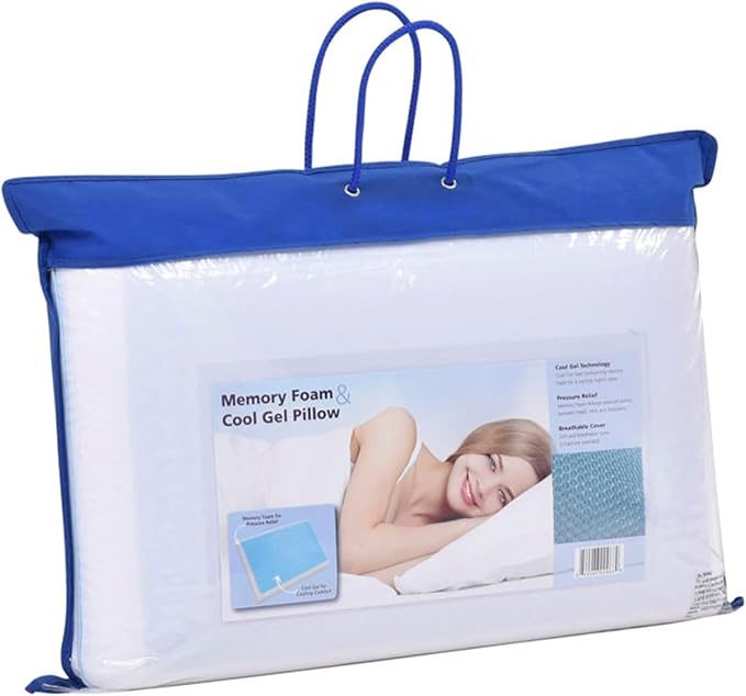Cool Gel Cooling Pillow for Sleeping, Standard Size Cooling Memory Foam Pillow for Hot Sleepers, Reversible Ergonomic Design, Pressure Relief, Spine Alignment, Side, Back Contouring Support