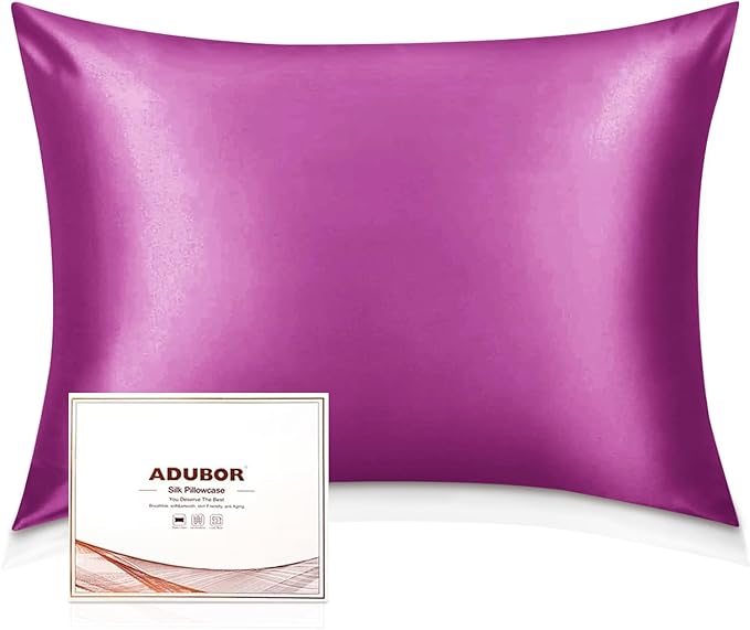 Adubor 100% Silk Pillowcase - Mulberry Silk Pillow Cases, 23 Momme 6A Grade Fibers, Silk Pillow Case for Hair and Skin Health, with Hidden Zipper (King 20''×36'', Dark Purple, 1PC)