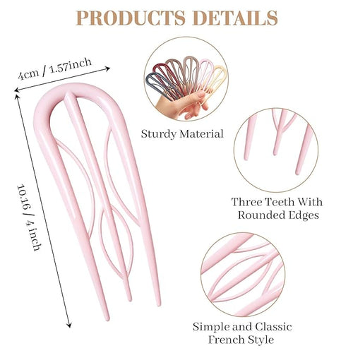 6 PCS French Hair Pins for Women - Large U-Shaped Hair Forks with Internal Teeth, Strong Hold for Thick & Thin Hair, Effortless French Twists, Updos, Buns & Chignons, Hairstyle Accessories