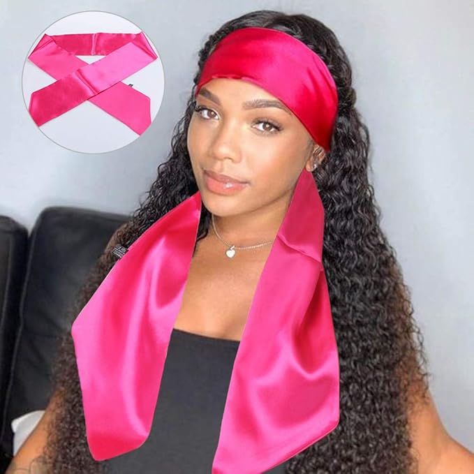 XTREND Women's Satin Edge Scarves for Hair Laying Scarf for Lace Wig Non Slip Wrap Wigs Grip Band for Yoga, Makeup, Facial, Sport, Satin Scarf for Natural Hair (1 pc, Pink#)