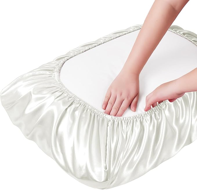 Manyshofu Satin Pillowcases for Hair Protection - 1Pcs White Pillow Cases, Elastic Band Standard & Queen Satin Pillowcases Luxury Silky Pillow Cases Travel Pillow Covers