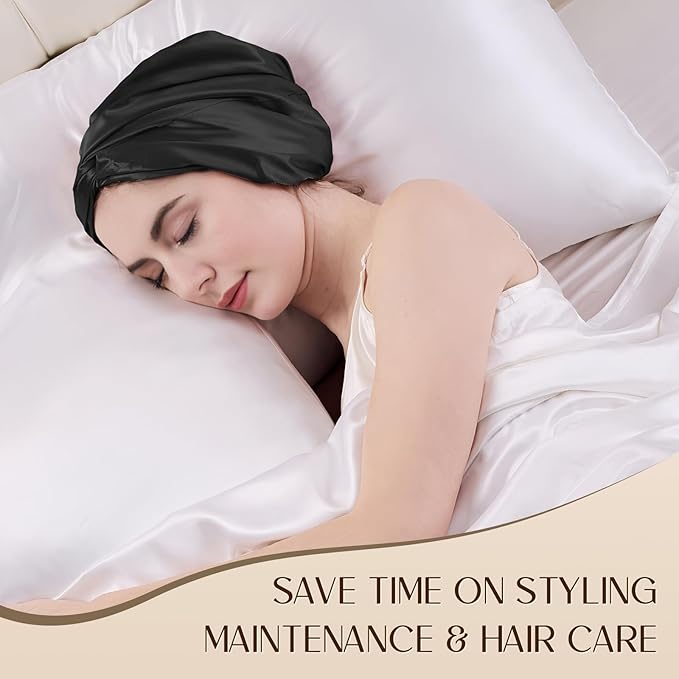ZIMASILK 22 Momme Adjustable 100% Mulberry Silk Bonnet for Sleeping Women, Silk Hair Wrap for Hair Protection, That Reduces Falling off (1Pc, Black)