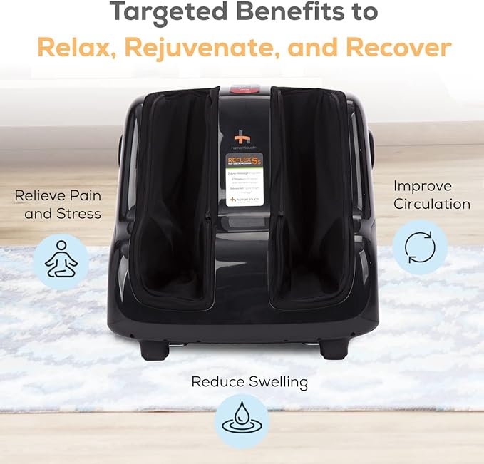 Human Touch Reflex5s Foot & Calf Massager for Stress & Plantar Fasciitis Relief+Relaxation +Kneading & Compression for Circulation Support -1 Year Warranty - Adjustable Fit for Women & Men Size 12