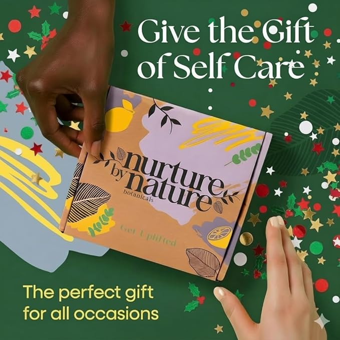 Nurture by Nature RELAX & UPLIFT Spa Kit for Women – Birthday Gifts for Women – 6 Piece Gift Basket with Hand Soap, Body Scrub, Hand Cream & More - Vegan Self Care Kit - Relaxation Gifts for Her