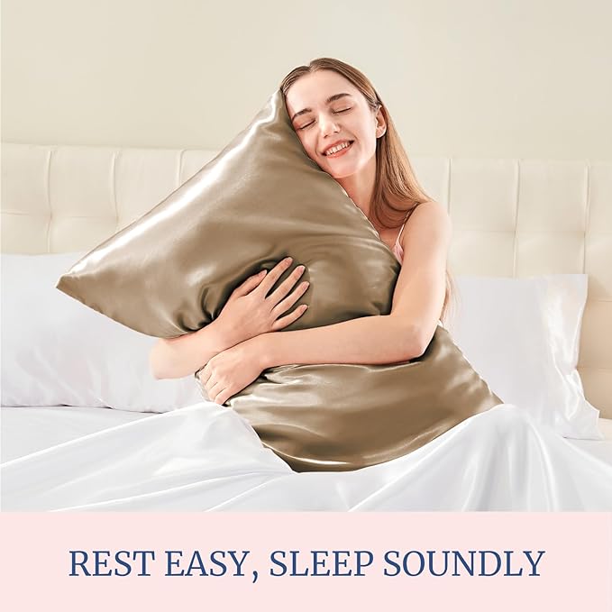 BEDELITE Satin Pillowcase for Hair and Skin, Super Soft Similar to Silk Pillow Cases 4 Pack with Envelope Closure, Cooling Pillowcases for Women Men (20"x30" Queen Size, Tawny Brown)