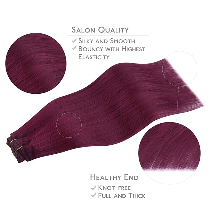 WENNALIFE Clip in Hair Extensions Real Human Hair, 24 Inch 120g 7pcs Remy Hair, Light Burgundy Straight Natural Coloured Extensiones De Cabello Humano Con Clip Ins
