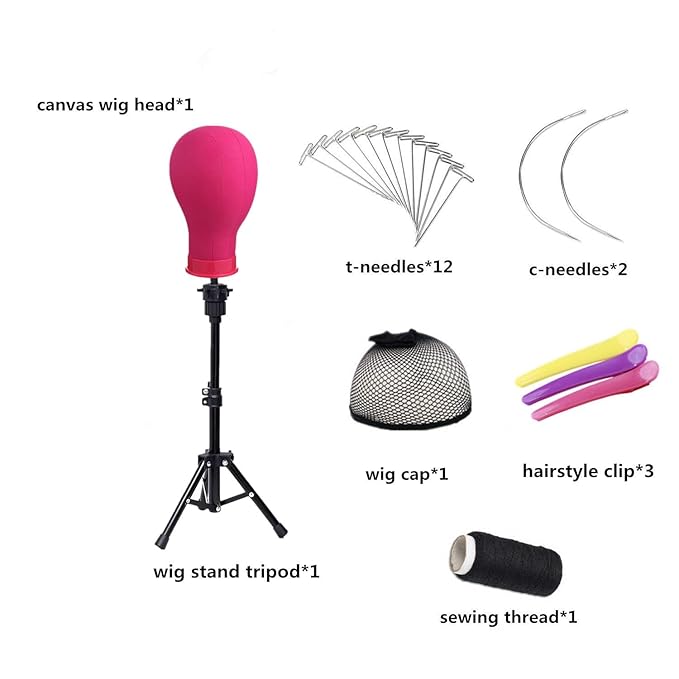 Wig Head 22 Inch Canvas Block Head Wig Stand with Mannequin Head for Wigs Making Display(22Inch, Rose)