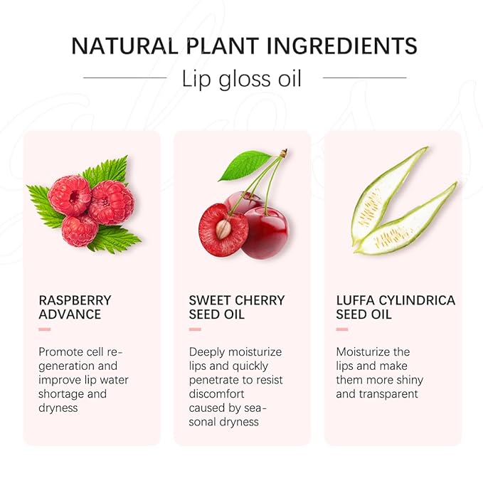 Hydrating Lip Glow Oil Moisturizing Plumping Lip Tint Lip Gloss Transparent Lip Balm Long Lasting Nourishing Repairing Lightening Lip Lines (007# RASPBERRY)