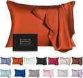 Mulberry Silk Pillowcase for Hair and Skin,Queen Size Cooling Silk Pillow Case with Hidden Zipper,Allergen Proof Dual Sides Soft Breathable Smooth Silk Pillow Cover for Women(Queen,Orange)