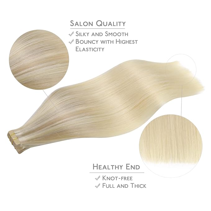WENNALIFE Tape in Hair Extensions, 20pcs 20 Inch 50g Ash to Golden and Platinum Blonde Remy Human Hair, Coloured