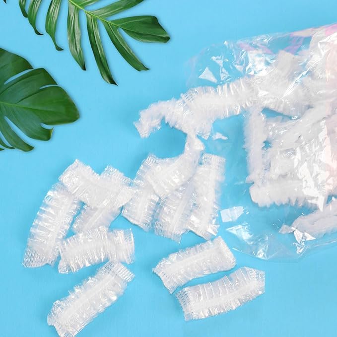 100 PCS Disposable Ear Covers for Shower, Clear Plastic Ear Shower Caps, Waterproof Ear Protectors for Hair Dye