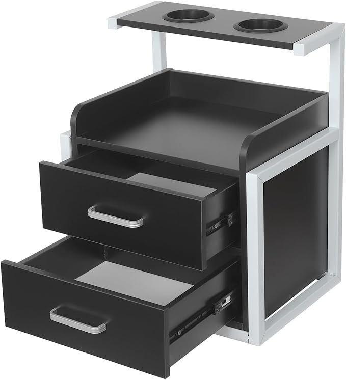 Suspended Salon Station for Hair Stylist, Wall Mounted Styling Salon Station Storage Cabinet w/2*Drawers &Hair Dryer Stand,Floating Nightstand Stylist Storage Cabinet for Home (Black+ Silver)