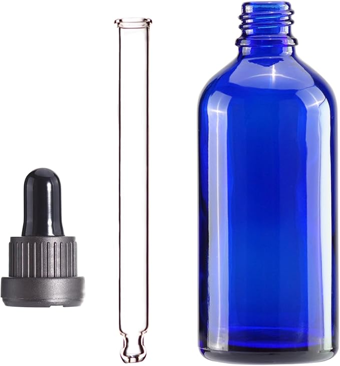 YIZHAO Blue Glass Dropper Bottle 4oz, Tincture Bottles with Glass Dropper, for Essential Oils, Aromatherapy, Cosmetic, Laboratory, Pharmacy, Liquids, Travel –4 Pcs
