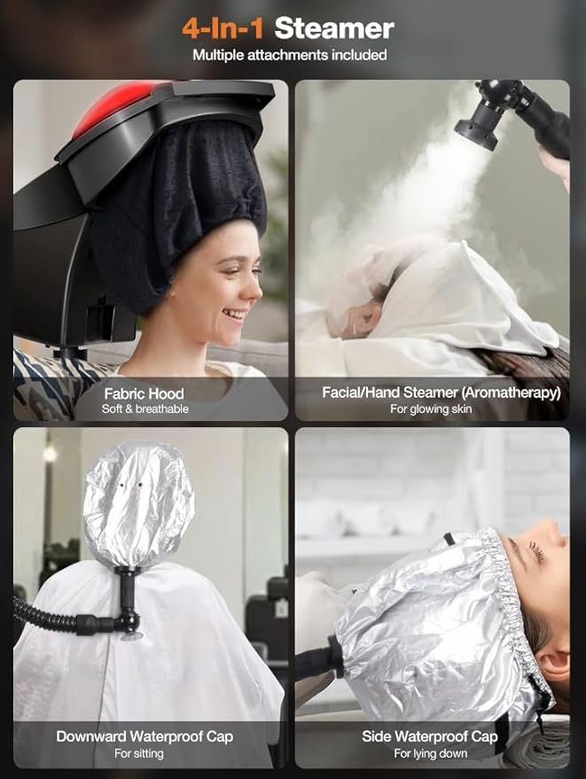 Icoget Hair Steamer for Deep Conditioning w/7 Color Light & Ozone, Micro Mist Scalp Hydration Steamer w/Adjustable Temp, Includes 3 Hair Caps & Aromatherapy Nozzle for Skin & Hair Treatment