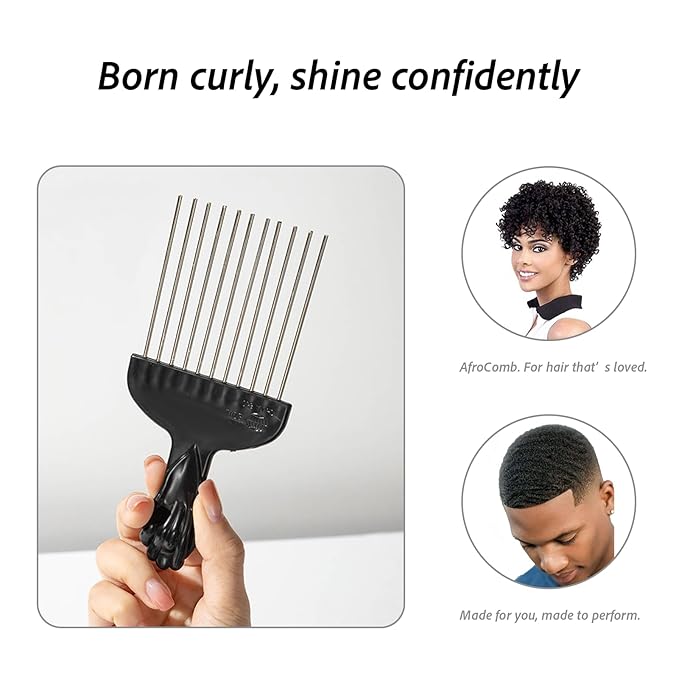 3 Pack Plastic & Metal Hair Pick Comb Set for Curly & Afro Hair – Detangling & Styling for Men & Women – Includes 2 Plastic Picks and 1 Stainless Steel Metal Pick
