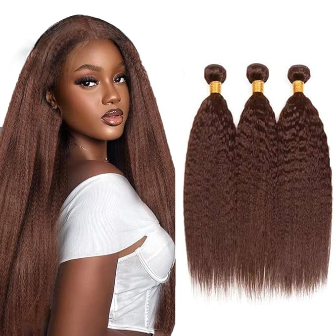 Brown Human Hair Bundles Color 4 Kinky Straight Bundles 22 24 26 Inch Peruvian Grade 8A Virgin Remy Hair Extensions Niegmeag Hair Double Weft Chocolate Brown Hair Weave