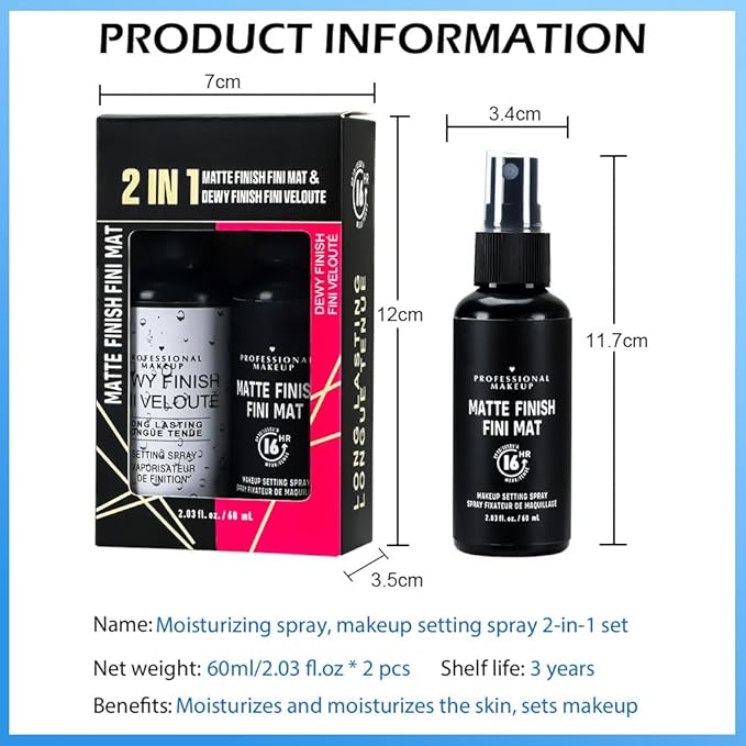 Kaely 2IN1 Hydrating Setting Spray for Face,Primer Face Makeup Matte Dewy Finish,Waterproof Setting Spray for Makeup Long Lasting,Oil Control,maquillaje Up To 16 Hours,Vegan & Cruelty-Free