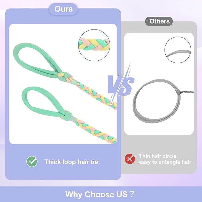 4 Pcs Spiral Hair Ties for Women & Girls, Rip Tie Hair Ties for Longhair, Elastic Braided Ponytail Holder, Tangle-Free, Effortless Styling for Gym, Running, Cycling, Surfing, Sports, Bright Color