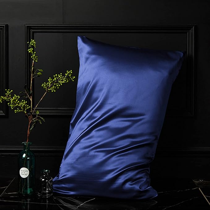 NTBAY 12 Pack Satin Standard Pillowcases for Hair and Skin, Luxurious and Silky Pillow Cases with Envelope Closure, 20 x 26 Inches, Navy Blue