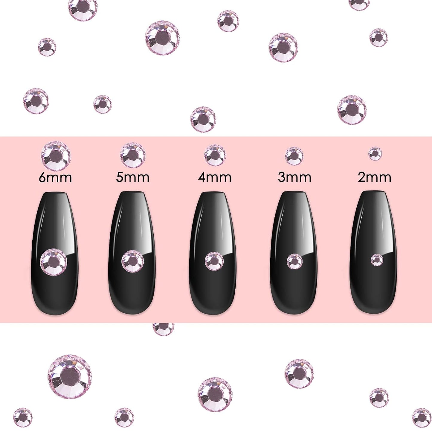 Canvalite 2784Pcs Pink Rhinestones Nail Art Gems with Tools, Flat Back Matte, Plastic, Nail Art, Rhinestones, Tweezer, Double Point Dotting Pen, 5Pcs Jewelry Glues