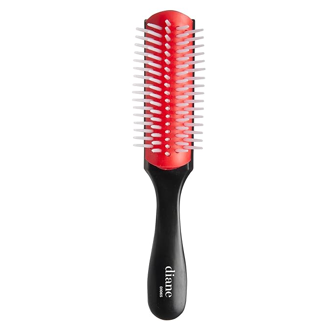 Diane Pro Mini Nylon Pin Styling Hairbrush for Detangling, Separating, Shaping, and Defining Wet or Curly Hair, Heat-Resistant, Anti-Static, Travel Essential, Black/Red