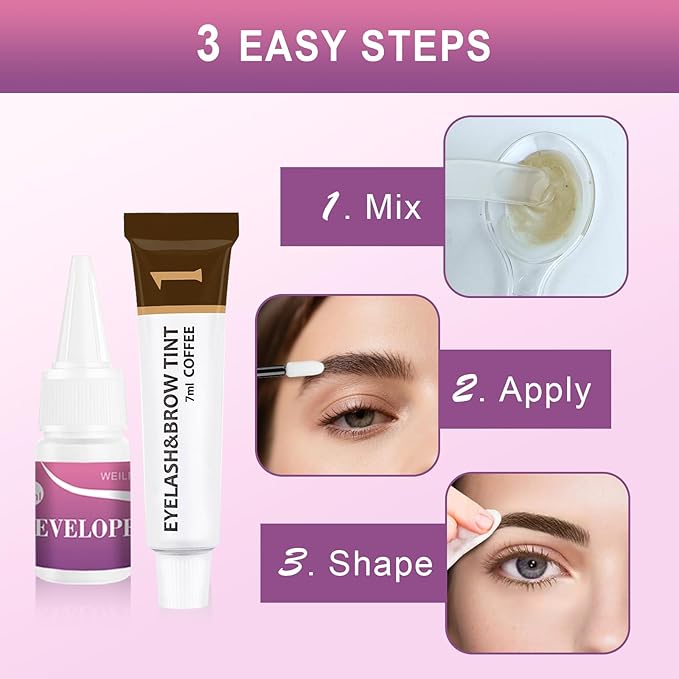 Eyelash & Eyebrow Color Kit, Professional Instant Lash & Brow Color Kit, Easy to Use with Natural Results, DIY Hair Coloring Eye Brow & Eye Lash Set for Beginner Salon Beauty 7ml (Coffee/Dark Brown)