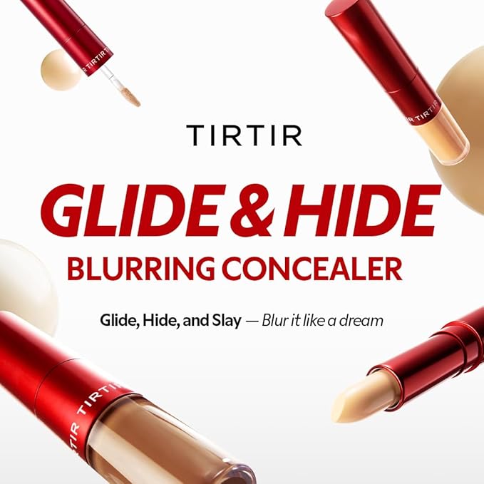 TIRTIR Glide&Hide Blurring Concealer - Creamy texture, Conceals dark circles and wrinkles, Dual formula (liquid tip & balm stick), Long-lasting wear, Korean Makeup, #3W, 0.28 Oz