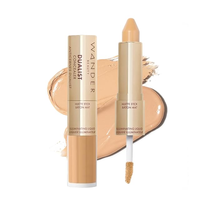 Wander Beauty Dualist Matte and Illuminating Concealer Makeup - Medium - Dual-Ended Matte Concealer Stick + Liquid Concealer - Full Coverage Concealer Brightens & Hydrates Under Eyes - 0.28 fl oz