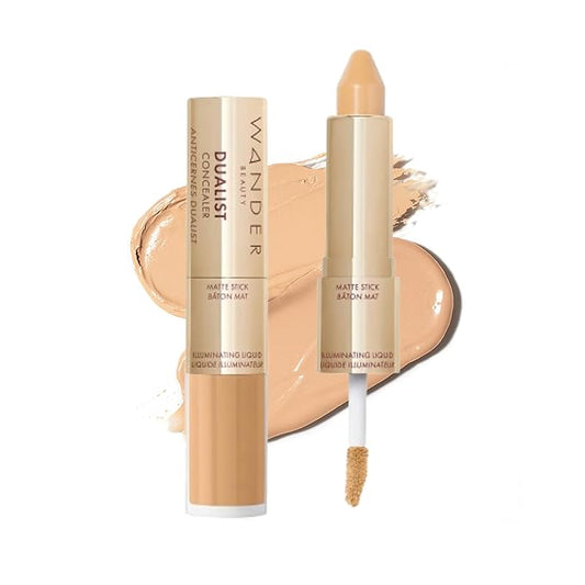 Wander Beauty Dualist Matte and Illuminating Concealer Makeup - Medium - Dual-Ended Matte Concealer Stick + Liquid Concealer - Full Coverage Concealer Brightens & Hydrates Under Eyes - 0.28 fl oz